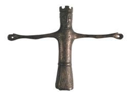Kersztrefeszítés/Korpusz, Krisztus nyitott kkoronával a fején, bronz, Monostorszeg, XII. század